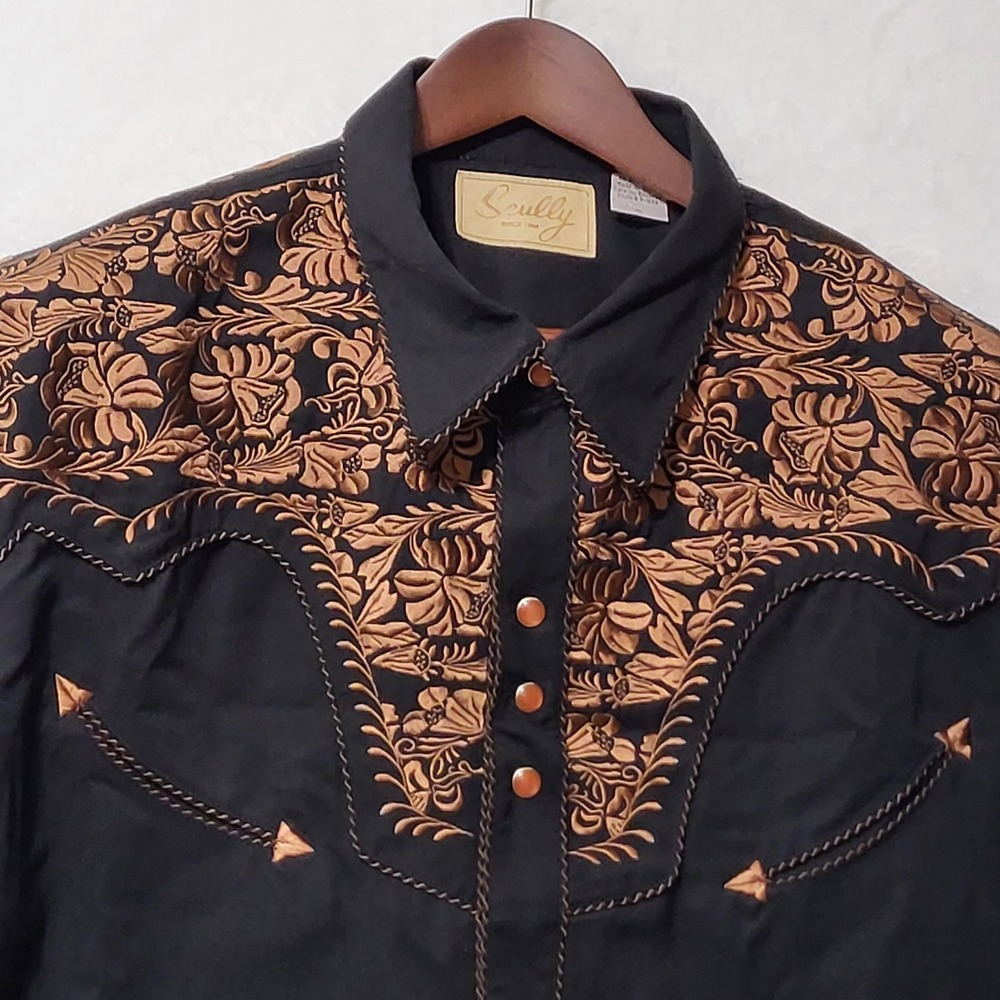 Scully Western Shirt‎ Mens XL Embroidered Floral Cowboy Rodeo Pearl Snap - Picture 2 of 15
